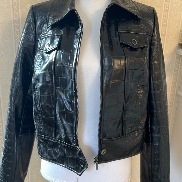 Ellie Tahari Jagger Croc-Embossed Faux-Leather Jacket - Picture 8 of 8